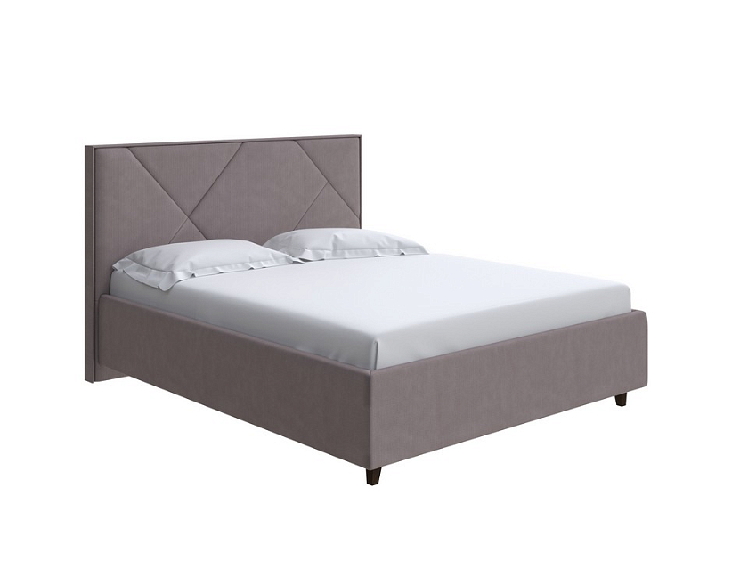 Кровать Tessera Grand 80x190 Ткань: Велюр Casa Лунный - Мягкая кровать с высоким изголовьем и стильными ножками из массива бука