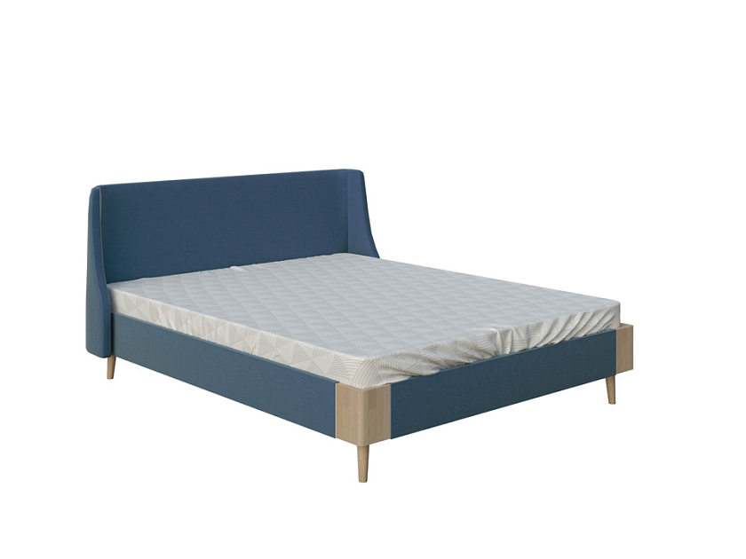 Кровать Lagom Side Soft 140x200 Ткань/Массив (береза) Лама Авокадо/Масло-воск Natura (Береза) - Оригинальная кровать в обивке из мебельной ткани.